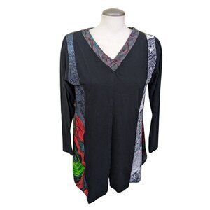 Leopards and Roses Tunic Top Womens Large Cotton Artsy Art To Wear Colorful Boho